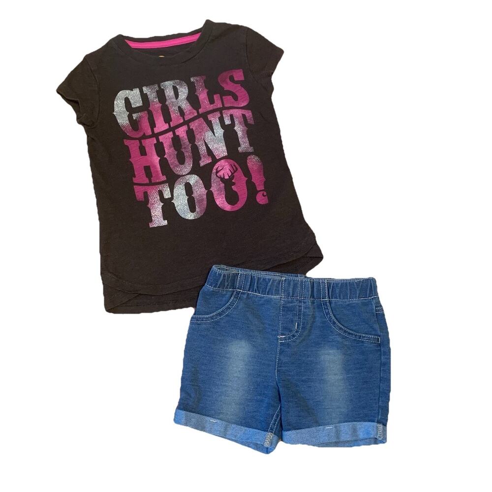 Carhartt Girls Size 4 Outfit Set Glitter Graphic T-shirt With Shorts